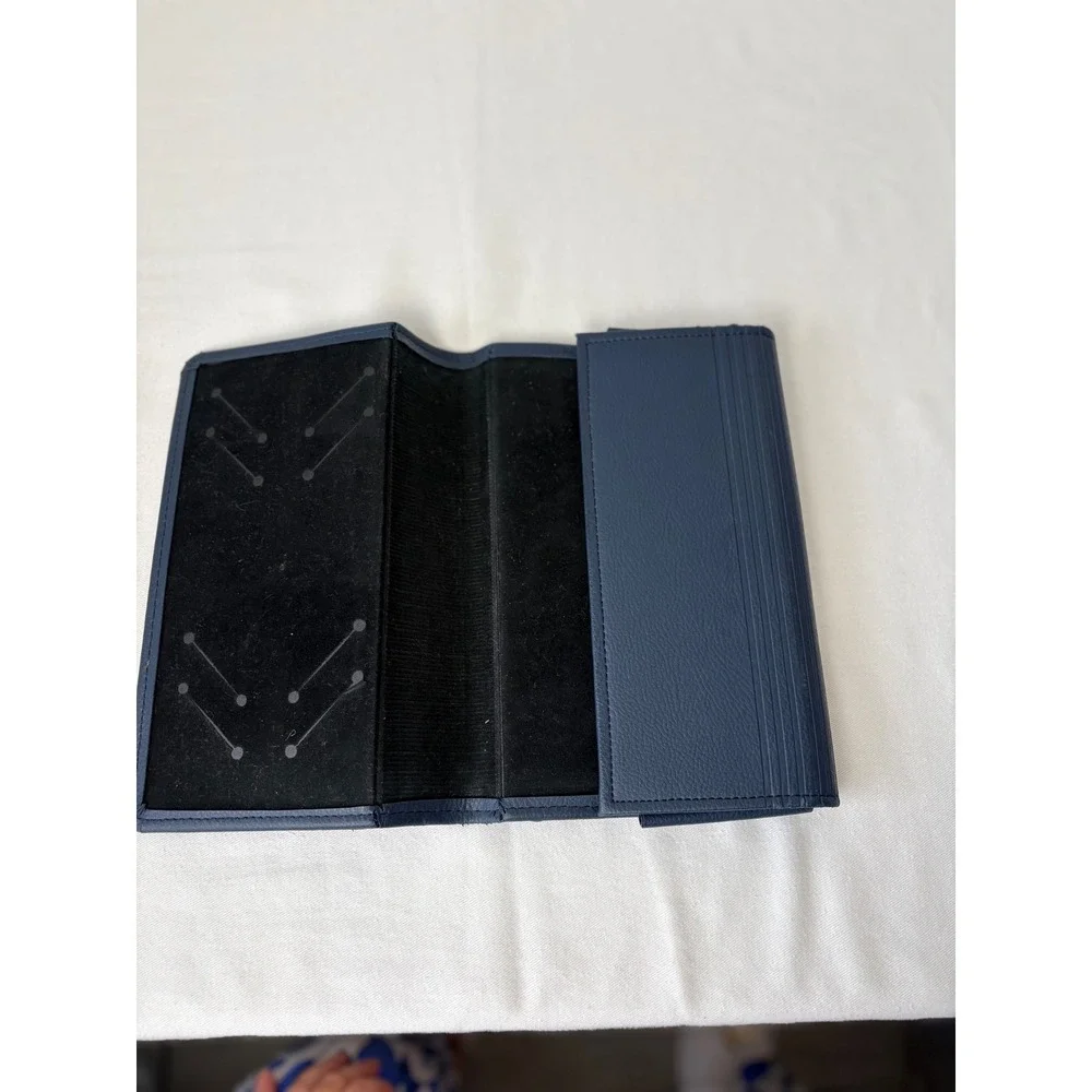Land Rover Navy Blue Textured Leather Document Holder Long Wallet Embossed Logo